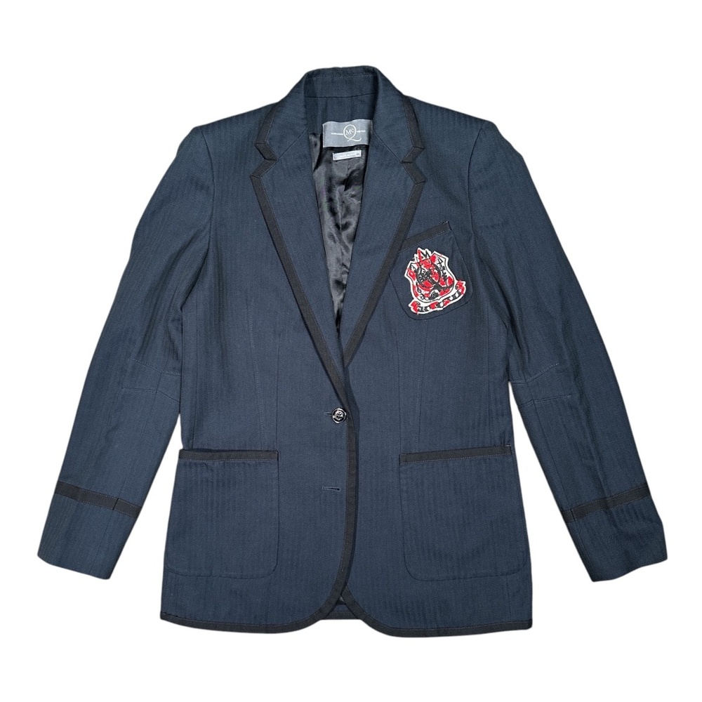 Alexander McQueen Wool Cotton Blue Striped Logo Patch Blazer Jacket Womens 40